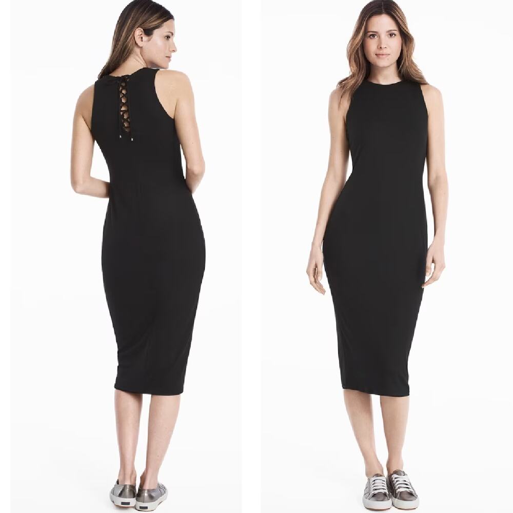 White House Black Market Lace-Up Back Midi Dress Sleeveless Column Sheath Small
